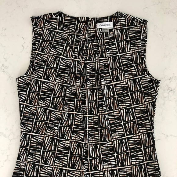 Calvin Klein Sleeveless Scoop Neck Bamboo Print Top Black Tan Wht Sz S NWOT - Picture 3 of 15